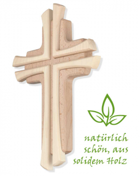 Wandkreuz 15,5 x 22 cm Naturholz schlicht, modern