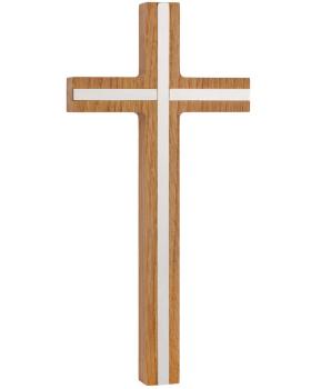 Preview: Holzkreuz Eiche, 10 x 22 cm mit silberfarbiger Einlage