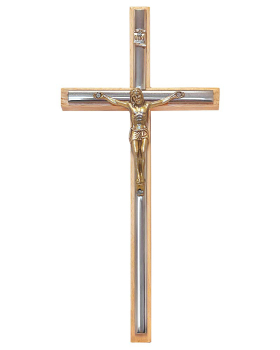 Holzkreuz mit Korpus, 10 x 22 cm silberfarbiges Dekor