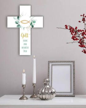 Keramikkreuz weiß "Gottes Segen" 22 x 15 x 1 cm