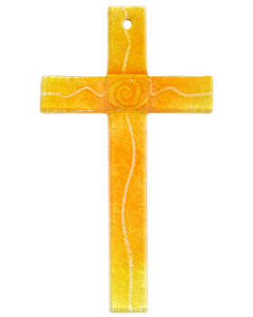 Glaskreuz gelb / orange 16 x 9 cm x 2 cm