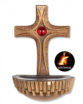 Weihwasserkessel - Kreuz mit rotem Glasstein