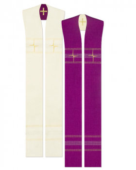 Doppelstola mit gesticktem Kreuz, violett/weiß