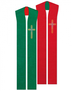 Doppelstola rot/grün mit gestickten Kreuzen