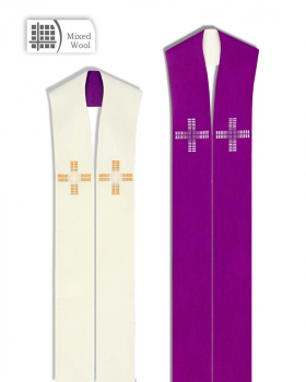 Doppelstola für Priester mit gesticktem Kreuz weiß/violett