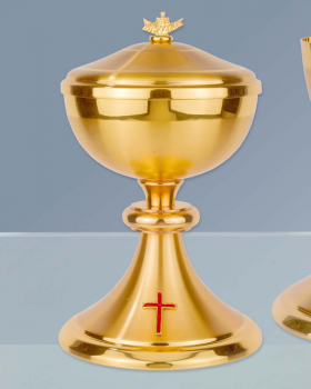 Ziborium matt vergoldet 12 cm Ø, mit Deckel 22 cm hoch