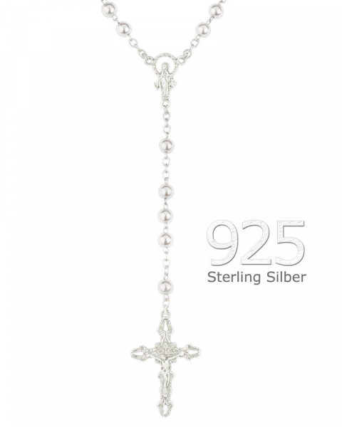 Rosenkranz Sterling Silber 925 große Perlen, 6 mm Ø