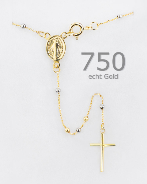 Rosenkranzkette 18 Karat Gold 750, kleine Perlen