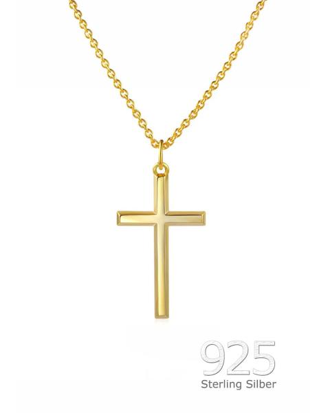 Kette mit Kreuzanhänger 925 Sterling Silber-vergoldet