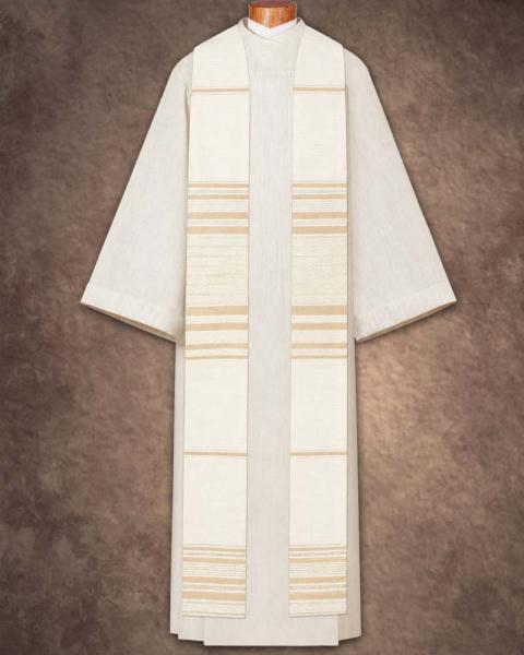 Priesterstola beige und gold, Handwebstoff 150 cm lang
