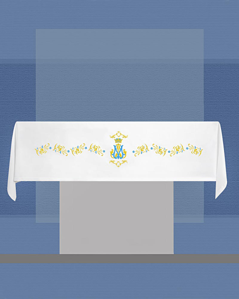 Altardecke Leinen 300 x 160 cm mit Mariensymbol