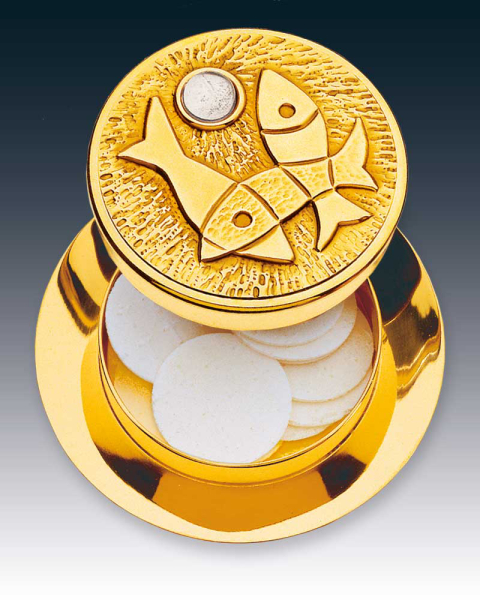 Versehpatene vergoldet Fische Naturstein 10 cm Ø