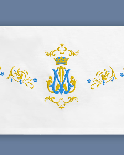 Altardecke Leinen 300 x 160 cm mit Mariensymbol