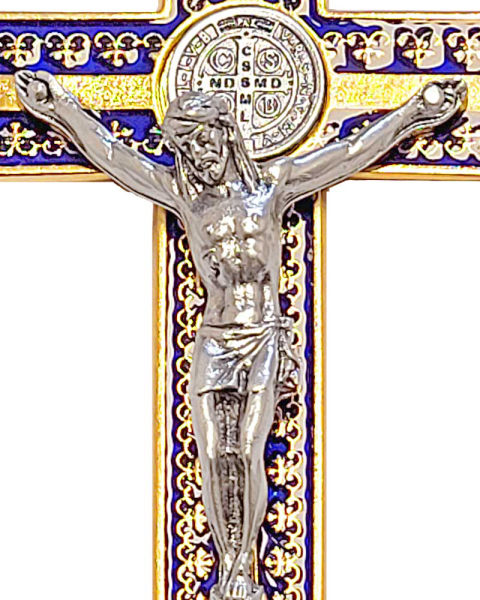 Benedigtkreuz 4,5 x 7,5 cm mit blauem Email