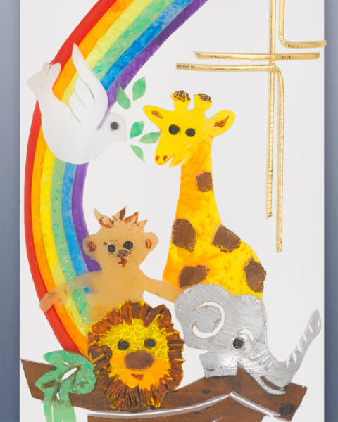 Taufkerze Arche Noah 240 mm Regenbogen u. Kreuz