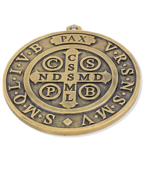 St. Benedikt Medaille 10 cm Ø Messing patiniert