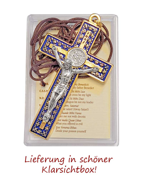 Benedigtkreuz 4,5 x 7,5 cm mit blauem Email