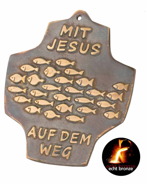 Bronze Kreuz mit Relief Fische