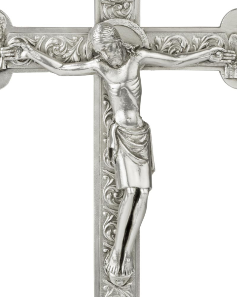 Stehkreuz versilbert 26 cm hoch Fuß 7 cm Ø