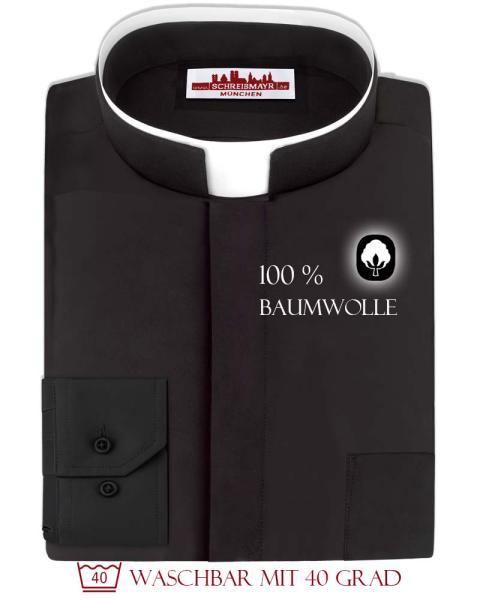 Collarhemd, römischer Kragen, schwarz Langarm
