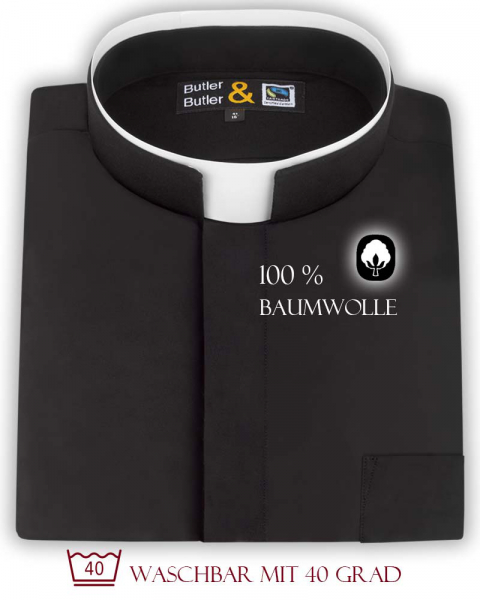 Collarhemd Fairtrade schwarz Langarm, Römischer Kragen