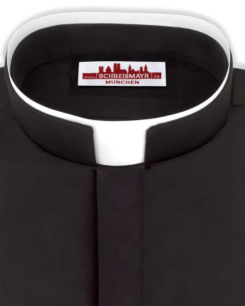 Collarhemd, römischer Kragen, schwarz Langarm