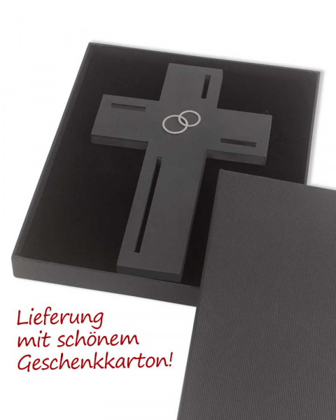 Schieferkreuz 23 x 15 cm mit Edelstahl-Eheringen