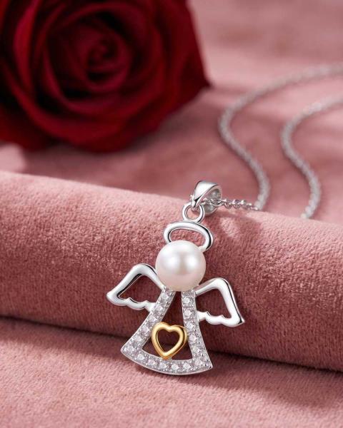 Schutzengelanhänger 925 Sterling Silber mit Perle