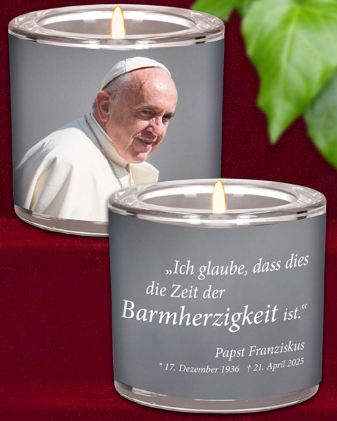 Glaswindlicht 6 cm, "Trauer - Papst Franziskus"