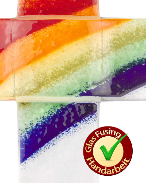 Glaskreuz Regenbogenmotiv 25 x 14 cm x 4 cm