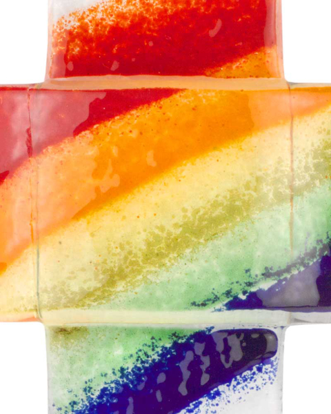 Glaskreuz Regenbogenmotiv 9 x 9 cm x 2,5 cm