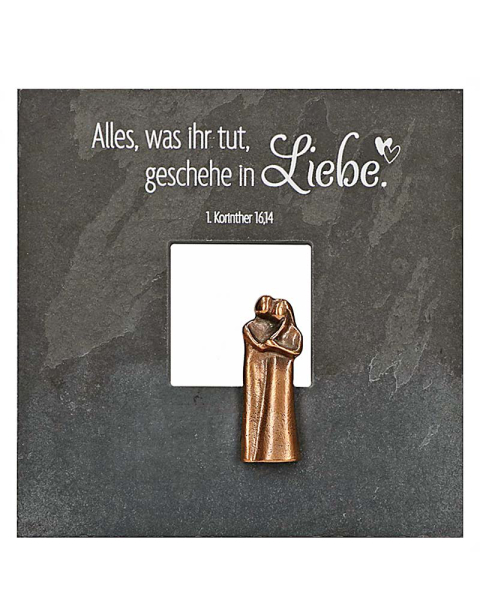 Schieferrelief zur Hochzeit 19x19 cm Brautpaar bronze