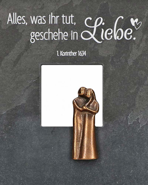 Schieferrelief zur Hochzeit 19x19 cm Brautpaar bronze