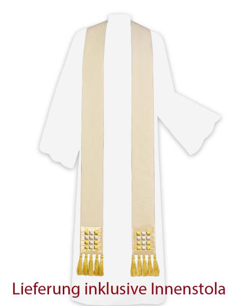 Kasel gold mit Mittelstab und Innenstola 135 cm