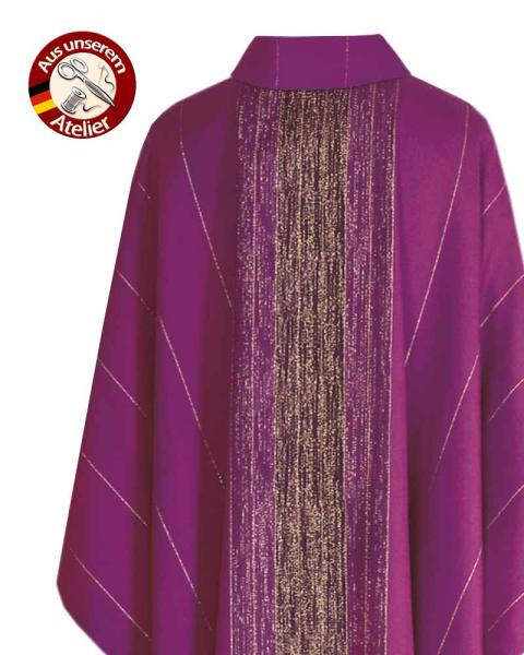 Kasel violett mit Stola eingewebe Goldstreifen