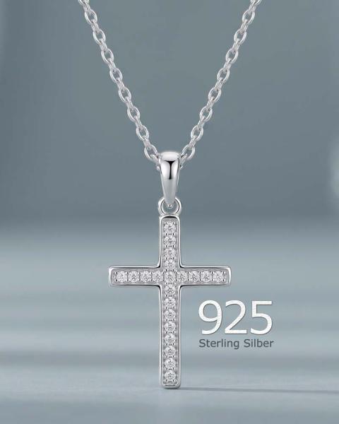 Kreuzanhänger 10 x 15 mm 925 Sterling Silber mit Zirkonia