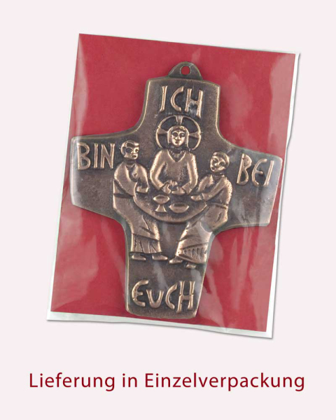 Kommunionkreuz Bronze Emmausjünger 9,5 x 7,5 cm