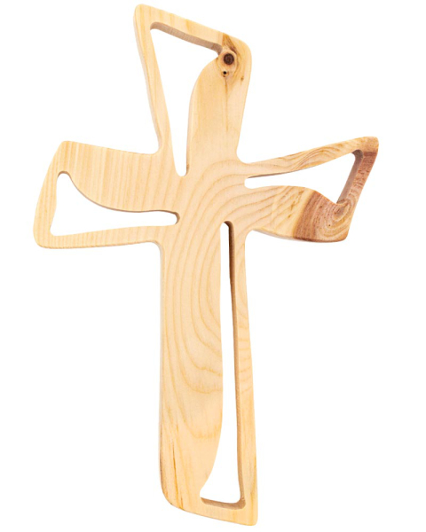 Wandkreuz aus Zirben-Holz durchbrochen 13,5 x 21 cm