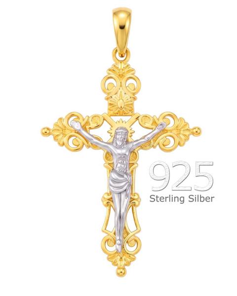 Kruzifixanhänger 925 Sterling Silber vergoldet mit Korpus