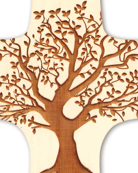 Wandkreuz aus Zirbenholz "Lebensbaum" 13,5 x 21 cm