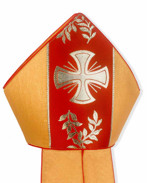 Nikolausmitra gold mit Bordüre Kreuz und Olivenzweig