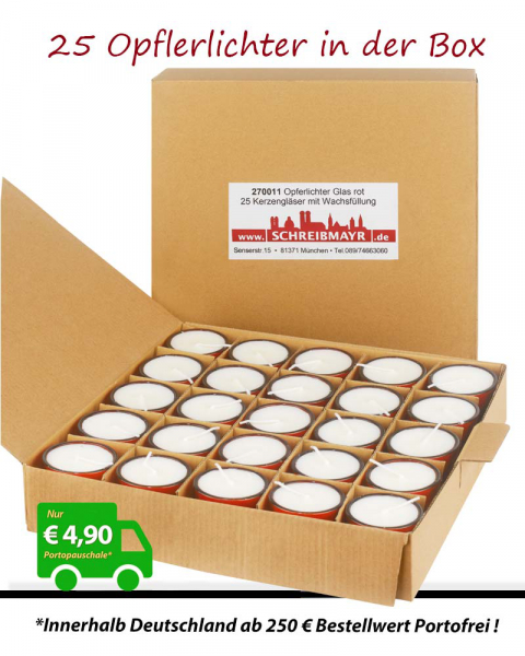 Opferlicht ROT 4,5 hoch 5 cm Ø 25 St. im Karton