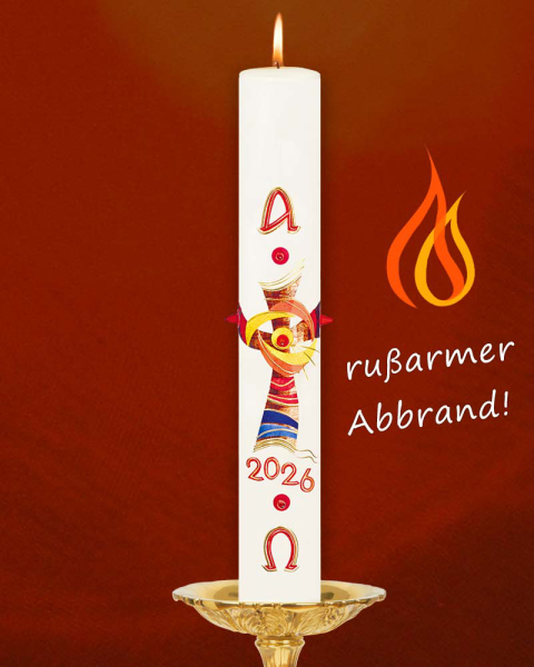 Osterkerze 600 x 80 mm Auferstehungskreuz farbig