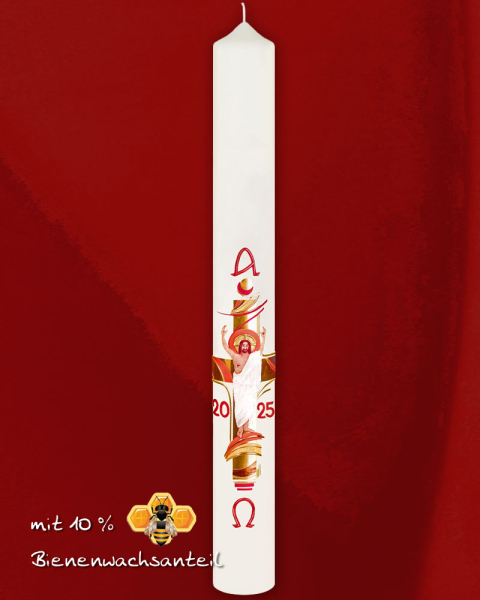 Osterkerze 800/80 mm Kreuz mit Christus, modern