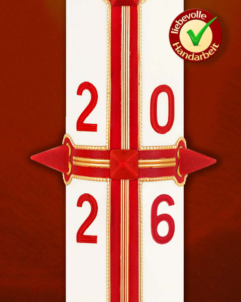 Osterkerze 800 x 80 mm, Klassik, Kreuz mit Jahreszahl