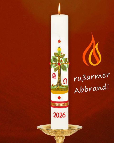 Osterkerze 600 x 80 mm Lebensbaum mit Sonne