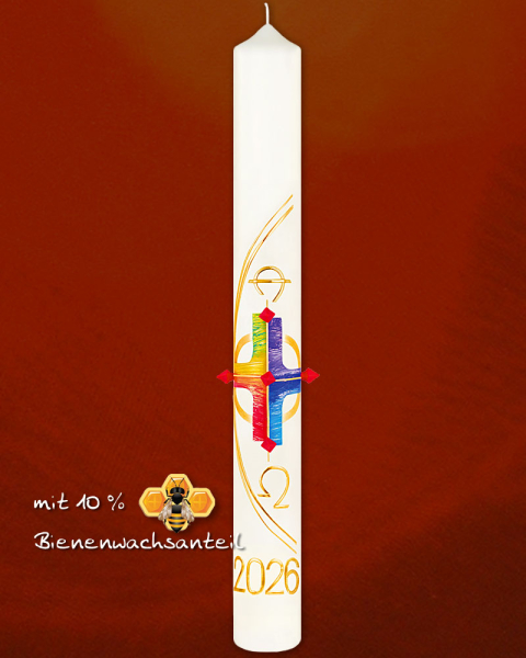 Osterkerze 800 x 80 mm Regebogenkreuz & Nägel