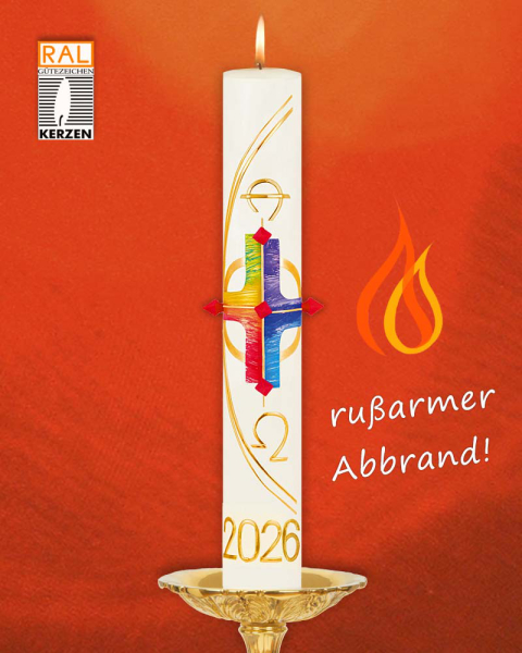 Osterkerze 600 x 70 mm Regebogenkreuz & Nägel