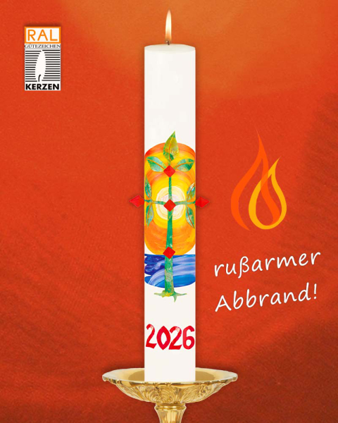 Osterkerze 600 x 80 mm Lebensbaum & Ostersonne