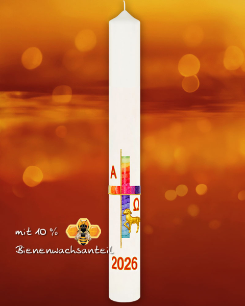 Osterkerze 800 x 80 mm mit Osterlamm, Kreuzdekor